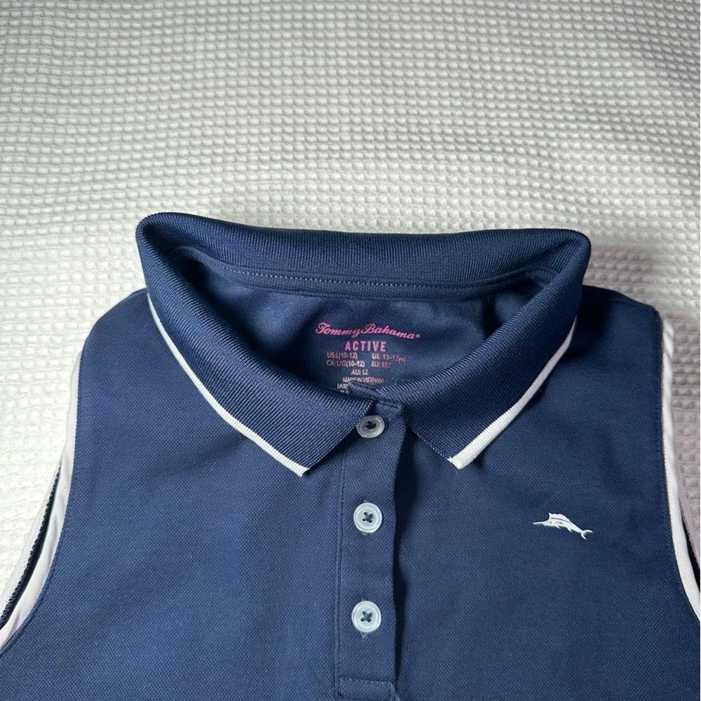 Tommy Bahama Navy Blue Polo Dress with White Trim Size L 10-12 - Picture 2 of 3